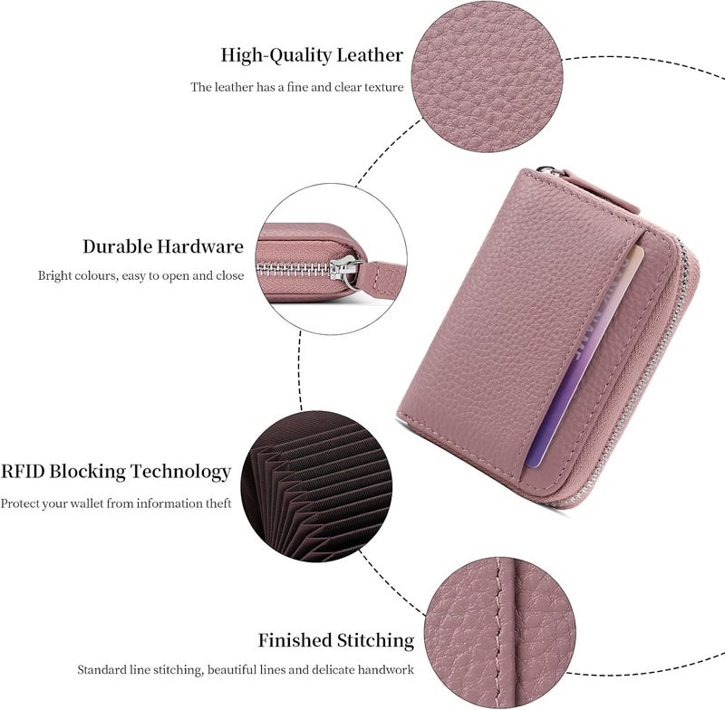 SENDEFN RFID Credit Card Holder for Women Small Leather Zipper Card Case Wallet 15 Slots - Image 3